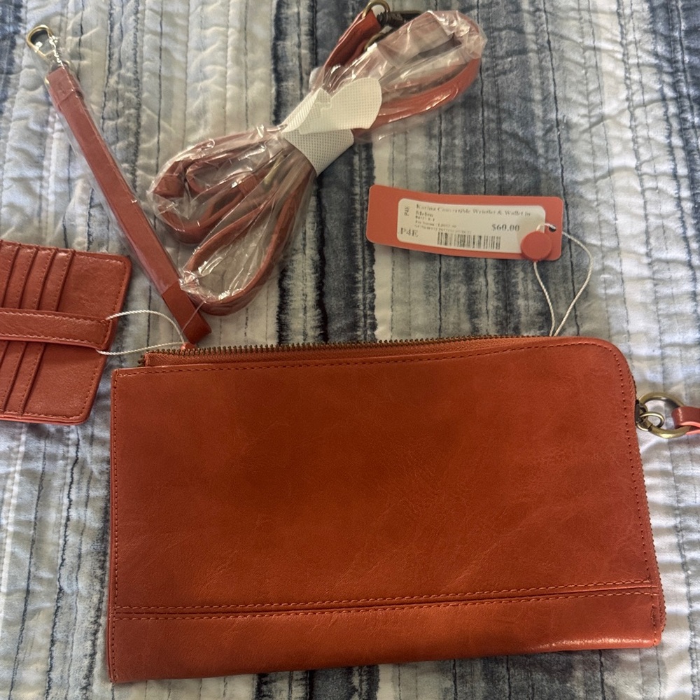 Joy Susan Leather Wristlet Clutch - Rust